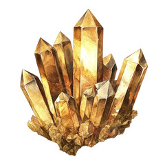 Poster - A watercolor painting depicts a cluster of golden crystals, showcasing intricate details and vibrant color variations.