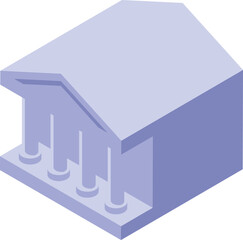 Poster - Purple isometric bank building with columns representing financial services, stability, and investment