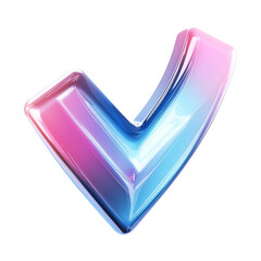 Poster - A 3D rendered glossy checkmark with a vibrant blue and pink gradient, isolated on black.