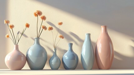 Ceramic vases of different shapes in soft colors