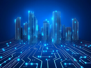 Poster - Smart city digital landscape, futuristic buildings