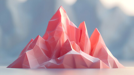 Poster - Low-poly pink mountain, abstract art, light background, design