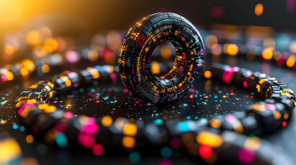 Poster - Abstract digital sphere, glowing lights, dark background; tech concept