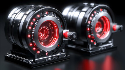 Poster - Futuristic red-lit devices on dark surface
