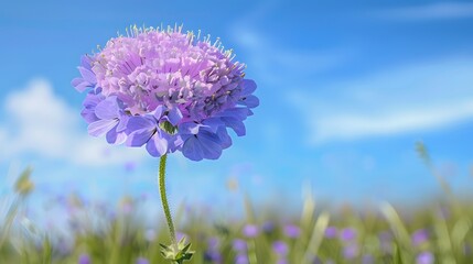 Wall Mural - purple wildflower in a field with a blue sky