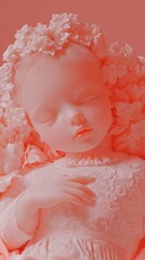 Poster - Hyperrealistic 8k image of a peacefully sleeping fetus in a maternal belly illuminated by warm pink light capturing intricate details like tiny fingers and delicate eyelashes