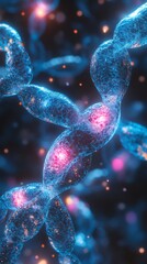 Fototapete - Hyperrealistic 8k image viewed through a microscope showcasing the intricate process of cell division illuminated by bright white light with blue male and pink female chromosomes clearly visible