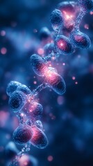 Fototapete - Hyperrealistic 8k image viewed through a microscope showcasing the intricate process of cell division illuminated by bright white light with blue male and pink female chromosomes clearly visible