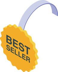 Poster - Yellow best seller wobbler hanging with curved strip, in isometric view