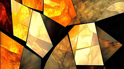 Wall Mural - Abstract Gold Geometric Fractal Art, Golden Hues and Textured Polygons