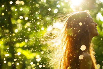 Wall Mural - Radiant Woman Golden Hair Sunlight Bokeh Summer