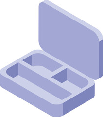 Poster - Open empty bento box isometric icon represents food storage, showcasing compartments for organized meals