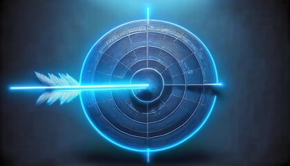 Poster - a glowing blue target with an arrow piercing through it, set against a dark background, symbolizes p