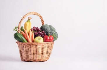 Fresh produce basket, studio shot, white background, healthy eating