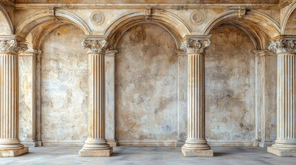 Poster - Realistic Heritage Architecture with Ancient Columns and Weathered Stone Walls in an Elegant Interior Space