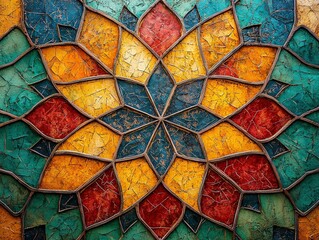 Poster - Vibrant Islamic Geometric Pattern with Intricate Design and Rich Colors in Stunning Mosaic Art Style