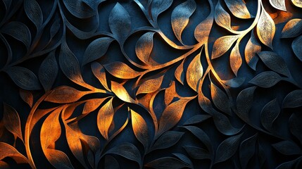 Poster - Delicate Arabesque Pattern with Shadows and Warm Tones on a Dark Background