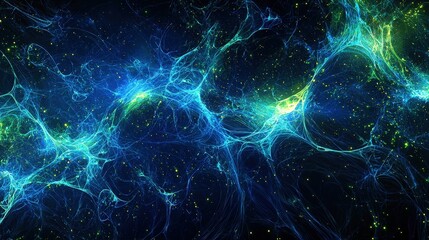 Poster - Vibrant Abstract Electronic Background Featuring Circuit-Like Patterns in Blue and Green Hues