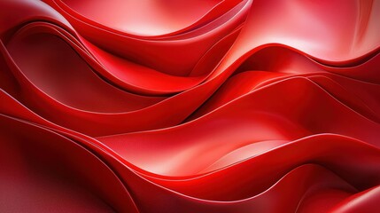 Poster - Vibrant Abstract Composition of Red Wavy Shapes with Flowing Textures and Rich Tones