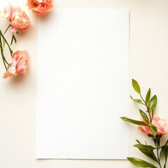Poster - Creative space with empty paper and delicate flowers, perfect for crafting messages and designs across various occasions. Generative AI