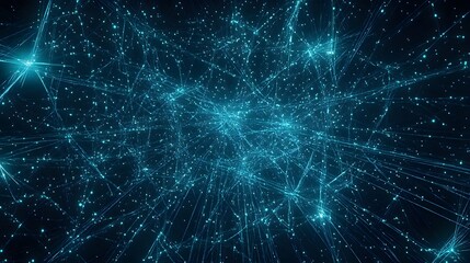 Fototapete - Abstract Network Connections Glowing Cyan Lines Dots Digital Background