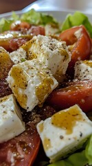 Canvas Print - Delicious Tomato and Feta Salad with Honey Mustard Dressing