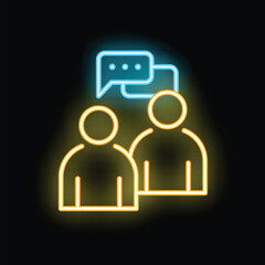 Poster - Two people having a conversation represented by neon icons glowing on a black background