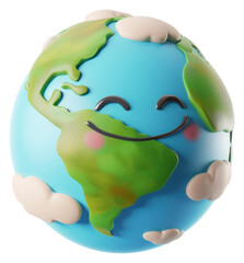 Wall Mural - png 3d illustration of cute smile earth cartoon planet globe.