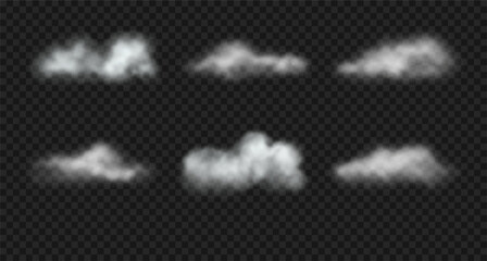 cumulus clouds, smoke, fog on transparent backdrop