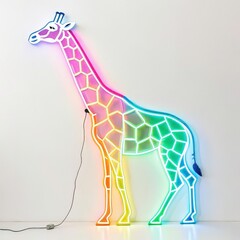 Canvas Print - Neon Giraffe on a white background