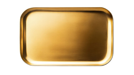 Aufkleber - A brushed gold colored metal tray with rounded corners is shown against a black background.