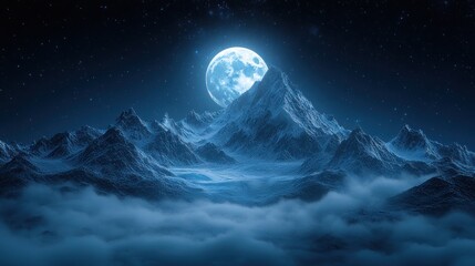 Wall Mural - Majestic Moonlit Mountain Range Under Starry Night Sky