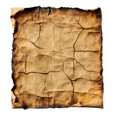Poster - A close-up shot of a square piece of aged, burned paper with visible cracks and scorch marks along the edges.