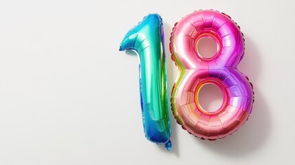 Wall Mural - Colorful Number 18 Balloons on White Background