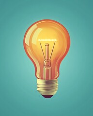 Aufkleber - Vintage Light Bulb Illustration on a Textured Aqua Background Symbolizing Creativity and Innovation in Design