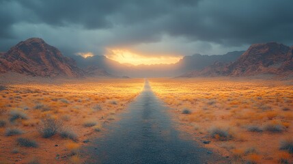 Wall Mural - Desert Road Sunset Mountains Landscape