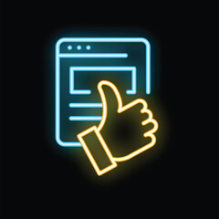 Poster - Neon thumbs up icon is giving a positive review of website content