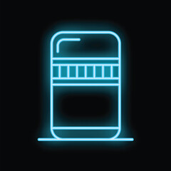 Poster - Glowing neon line database server icon isolated on black background vector illustration for design