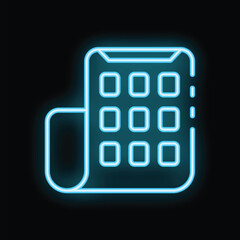 Poster - Futuristic glowing blue neon flexible phone folding screen displaying apps on dark background