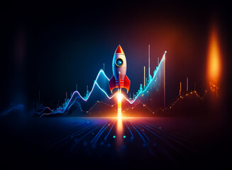 Poster - A vibrant rocket launching from a glowing graph, symbolizing growth, innovation, and a successful startup journey.