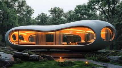 Wall Mural - Futuristic Oval House Nestled Within a Lush Forest