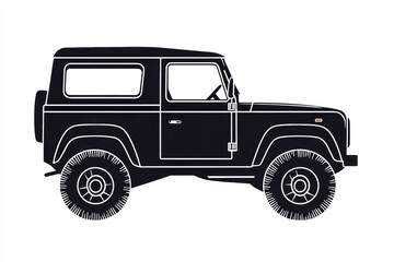 Leinwandbilder - Silhouette of a rugged auto vehicle illustrating a classic four wheel drive design in a bold monochrome style. Generative AI