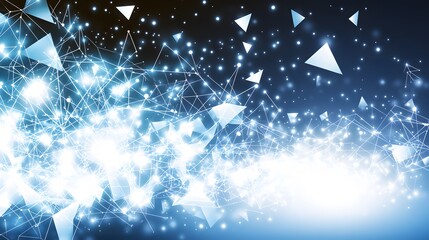 Fototapete - Abstract Blue Network Technology Background with Triangles and Glowing Lines