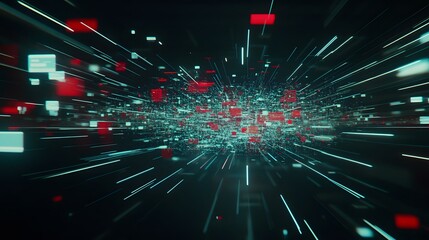 Fototapete - Abstract Digital Data Stream Speed Tunnel, Futuristic Technology Background