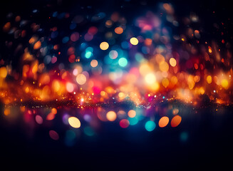 Poster - Vibrant, multicolored bokeh lights illuminate a dark background, creating a festive and magical atmosphere.  The glittering effect suggests sparkle and celebration.