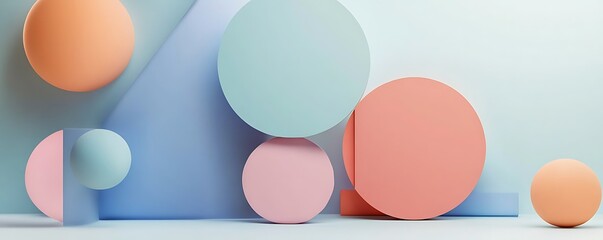 Leinwandbilder - Geometric 3d smooth pastel shapes. Abstract background with light colour palette.,


