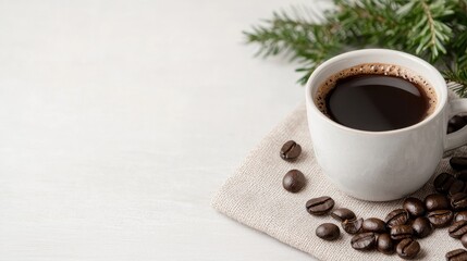 Wall Mural - Aromatic Coffee, Cozy Winter Morning, White Table