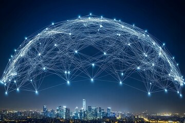 Poster - Global network above city at night