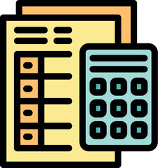 Poster - Electronic calculator icon overlapping tax form representing online tax filing and payment