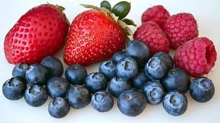 Wall Mural - Fresh Juicy Strawberries Raspberries Blueberries Summer Fruit